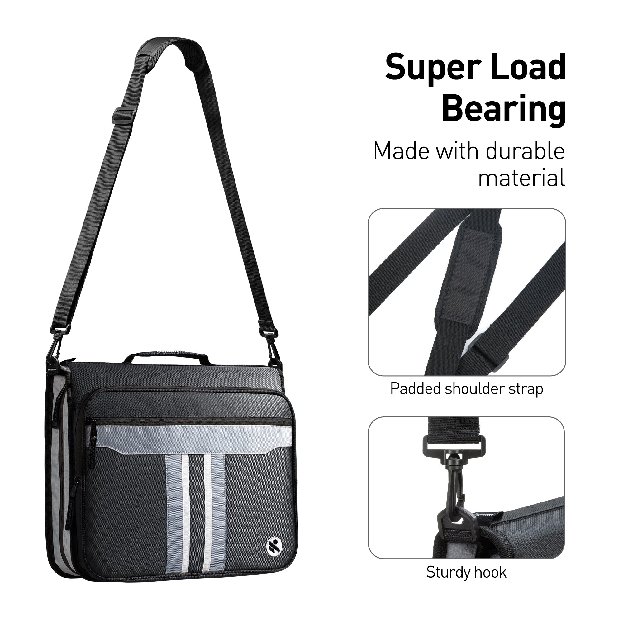 2 Inch Zipper Binder with Laptop Pocket, Black