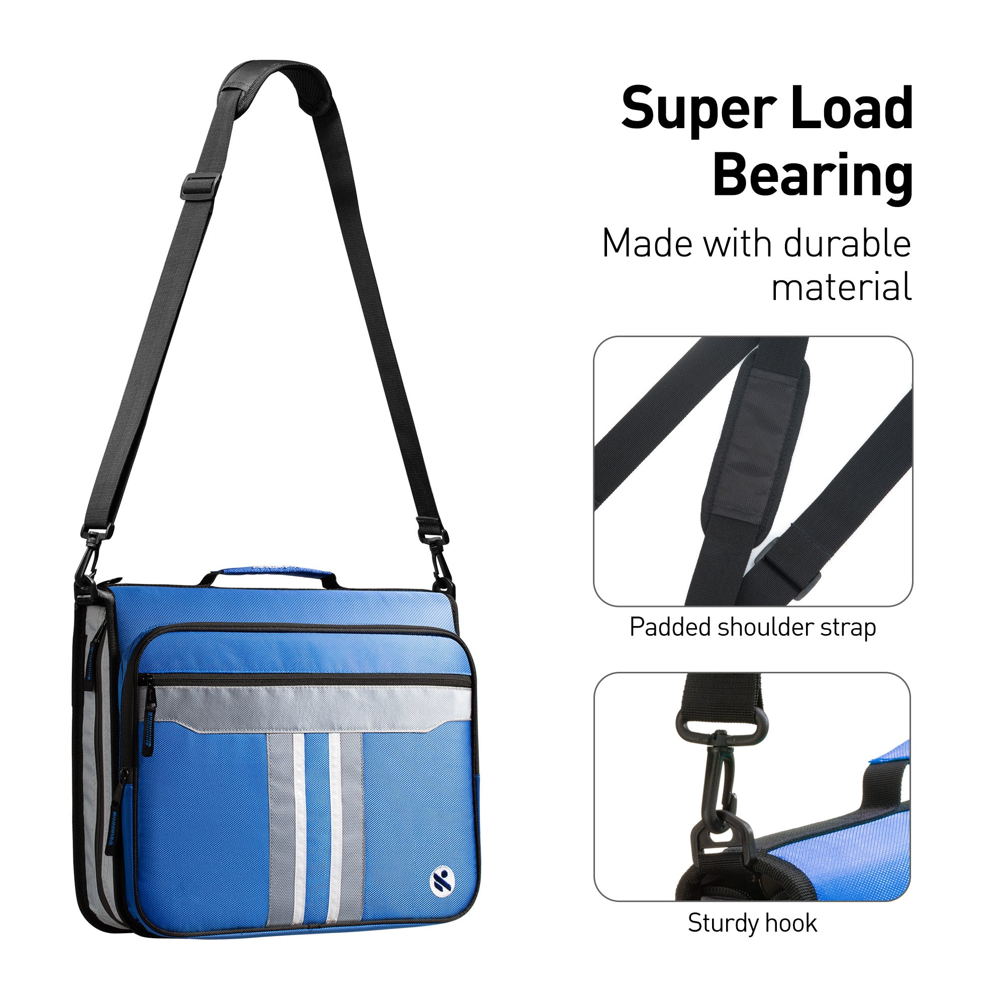 2 Inch Zipper Binder with Laptop Pocket, Blue